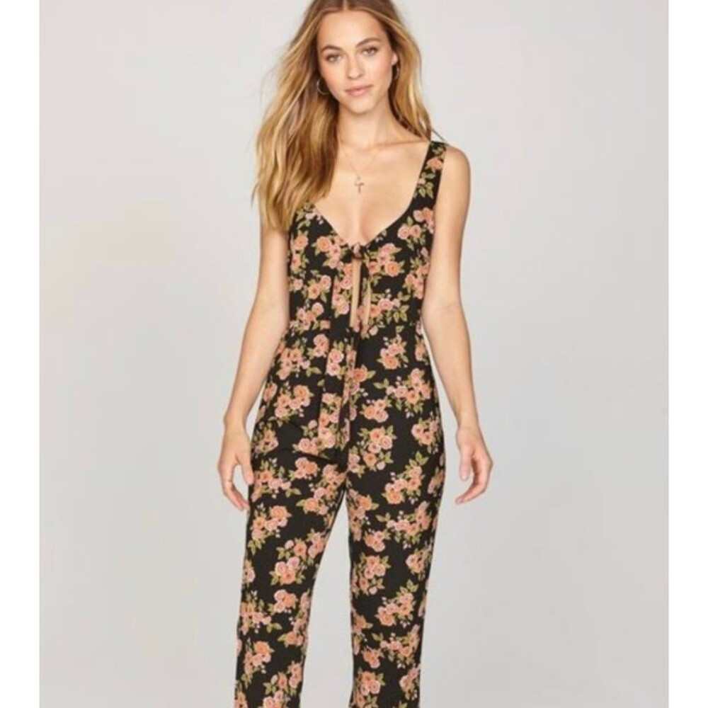 Amuse Society NWT Simone Floral Front Tie Backless Beach Chic Wide Leg Jumpsuit